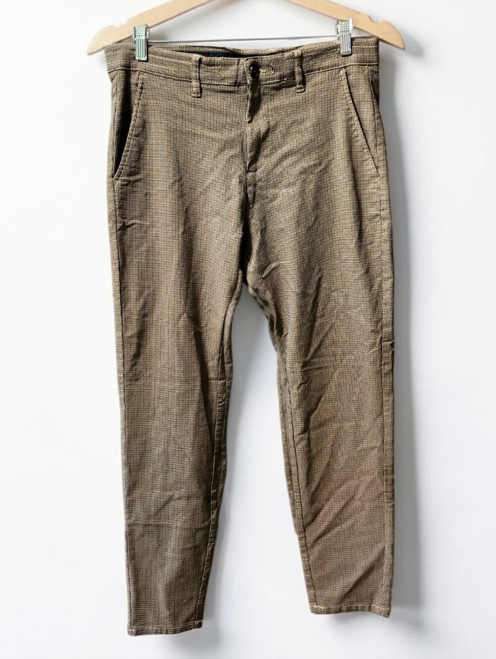 Projek Raw Bungee Plaid Ankle Pant Mens 34x29 Ankle Stretch Chino Brown Tapered